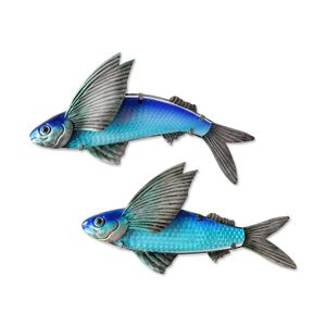 2PCSメタルフライング魚の壁の装飾彫刻海洋アート屋内バスルーム屋外ビーチリビングルーム240108