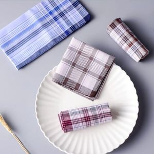 10pcs Erkekler Ekose Mendiller% 100 Pamuklu Stripe Hankies Hediye Seti Kadınlar Klasik Mendil Cep Hanky ​​Cep Kareler 240108