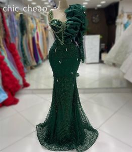 2024 Aso Ebi Dark Green Mermaid Prom Dress Beaded Crystals Sexy Evening Formal Party Second Reception Birthday Engagement Gowns Dresses Robe De Soiree ZJ415