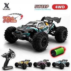 1 16 RC Auto con LED 24G Brushless 4WD 70KMH Telecomando ad alta velocità Off Road 4x4 Monster Truck Giocattoli per ragazzi 16101PRO 240106