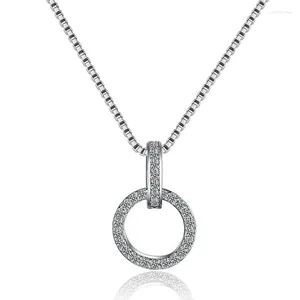 Ketten 925 Sterling Silber Doppel Runde Kreis CZ Zirkonia Halsketten Anhänger Für Frauen Geschenk Kolye Choker Collares S-N63