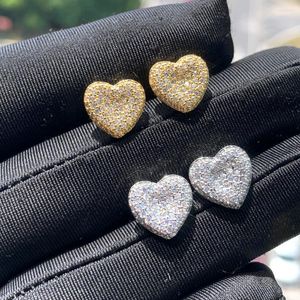 Stud Earrings 2024 Iced Out Bling 5A Cubic Zircon CZ Women Lady Romantic Love Fashion Minimalist Heart Shaped Jewelry Gifts