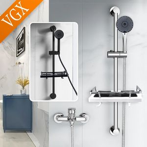 VGX Simple Hand Shower Set Rod med badrumshylla Lifter Sliding Bar Black Chrome 240108