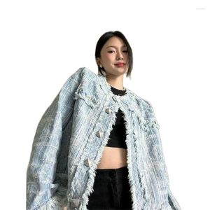 Kadın Ceketleri Küçük Kokulu Vintage Denim Ceket Kadınlar için 2024 İlkbahar ve Sonbahar Tasarım Gevşek Her Şey Uzun Kollu Hırka Üstü