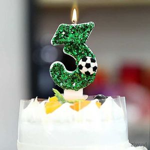 Velas de futebol para crianças, velas de aniversário 0-9 número, brilhos verdes, aniversário, futebol, rugby, vela para menino, festa, bolo, decoração