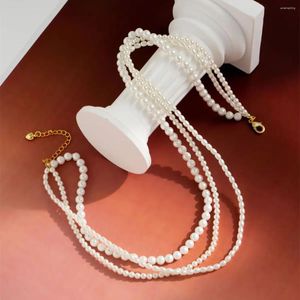 Collane con ciondolo Collana classica di perle di conchiglia di lusso Tre strati Girocolli di perle per gioielli da sposa da donna