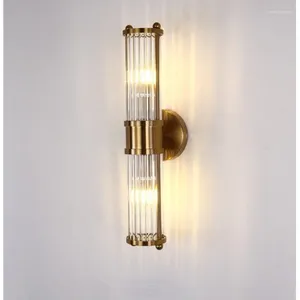 Wall Lamps American Retro All-copper Bedroom Bedside Lamp Simple Long Living Room Background Indoor Staircase Crystal