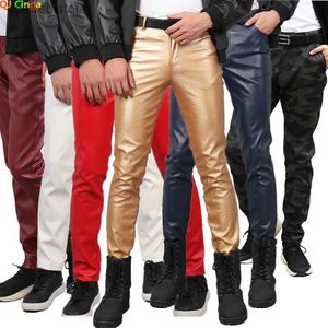 Männer Hosen 2023 Neue männer Leder Hosen Mode Schlanke PU Hose Rot Blau Schwarz Grau Weiß Pantnes Hombre t240108