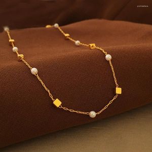 Hänghalsband mode smycken kubik pärla imitation pärlkedja elegant och mild damer gåva mässing med 18k guldplätering kvinnors