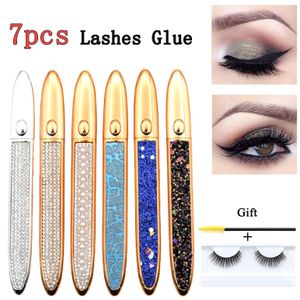 Brushes 7pcs Eyelashes Glue Eyeliner with Lashes Set Liquid Eyeliner Lashes Glue Pen Adhesive 2 in 1 Eyeliner Fake Lash Makeup Tools