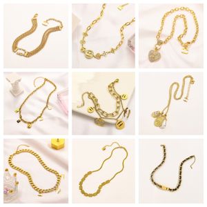 Luxury Fashion Brand Designer Double Letter Pendant Necklace 18k Gold Plated Rhinestone Clavicular Chain Womens Girl Festival Jewelry Gift