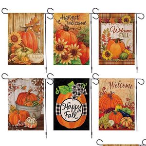 Banner Flags Thanksgiving Garden Flag Burlap Pumpkin Sunflowers Decorations Outdoor Fall Yard Decor Drop Delivery Home Festive Party Dh0In