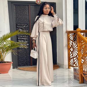 Women's Two Piece Pants Vintage Set Lantern Long Sleeve Blouse And Wide Leg Loose Autumn 2 Outfit Tracksuit