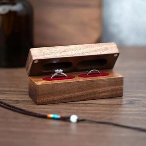 Jewelry Pouches Small Wedding Ring Box Wooden Holder With Soft Lining For Proposal Storage Engagement Christmas