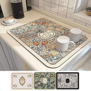 118X157 Printed Dish Drying Mat Super Absorbent Drain Pad Tableware Draining Quick Dry Rug Kitchen Dinnerware Placemat 240108