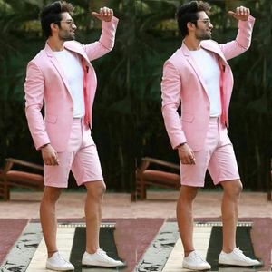 Suits Pink Wedding Men Suit With Short Pants Formal Business Terno Masculino Beach Mens Summer Beach Groom Wear Suits Jacket+Shorts