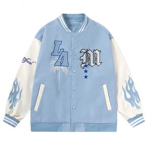 Brevbroderi Mens Baseball Jacket Y2K Flame Leather Varsity Windbreaker High Street Hiphop Vintage Coat Clothing 240108