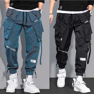 Men's Pants Thin Streetwear Casual Pants Men Ribbons Harem Jogging Pants Male Slim Fit Spring Cargo Pants Multi-Pockets Women Trouser K12 YQ240108