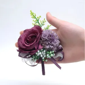 Decorative Flowers 15 Color Wedding Boutonniere Handmade Rose Corsage Pin Lapel Prom Party Purple