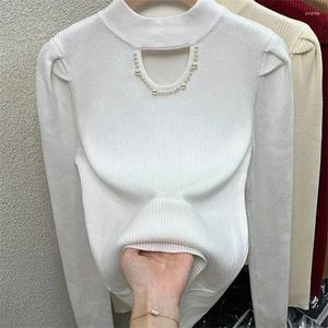 Women's Sweaters Hollow-out Turtleneck Knitted Women Sweater Ribbed Pullovers Autumn Winter Basic Fit Soft Warm Tops