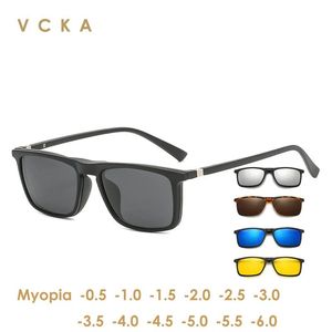 Occhiali da sole Vcka 6 in 1 Occhiali da sole miopia polarizzati Uomo Donna Clip magnetica su occhiali Tr90 Montature per occhiali da vista ottica 0,5 ~ 10