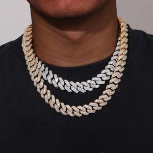 Collana a catena a maglia cubana in oro bianco Moissanite Vvs con diamanti ghiacciati a 3 file di alta qualità da uomo pesante Hip Hop da 15 mm