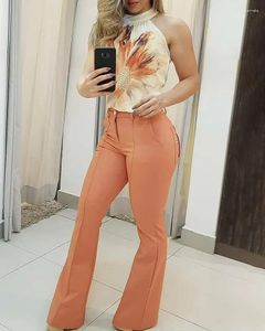 Pantaloni a due pezzi da donna Motivo floreale Stampa Top senza maniche Set tinta unita Donna Primavera Estate 2 pezzi Abbigliamento Completo Camis Canotte Top