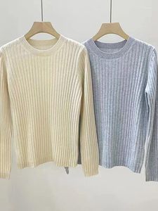 Suéteres femininos 2024 outono e inverno cor sólida cashmere malha camisa de fundo tripulação-pescoço pit strip magro simples tudo