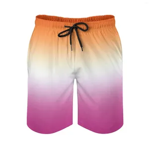 Herren-Shorts, Anime-Strandhose, Farbverlauf, Lesben-Flagge_43914007, locker, elastisch, kausal, männlich, lässig, verstellbar, Kordelzug, atmungsaktiv