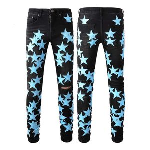 Pantaloni firmati da uomo Jeans viola Amris 896 Jeans High Street con toppa in pelle Star Trendy Jeans High Street elasticizzati slim fit di alta qualità