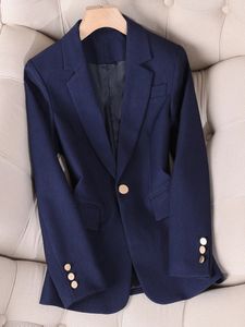 Varış Sonbahar Kış Khaki Donanma Kadınları Blazer Ceket Uzun Kollu Tek Düğme Ofis Bayanlar İş İş Giyim Formal Ceket 240108