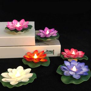 Candles Flameless Floating Tealights Flower LED Smokeless Candles Light For Swimming Pool Wedding Birthday Decoration