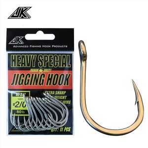 JK 5pack 4X Strong Jig Hook 1/02/03/05/07/09/0 Gancio in acciaio ad alto tenore di carbonio Occhi con anelli Amo da pesca Mustad Pesca in oceano profondo Cast pesante 240108