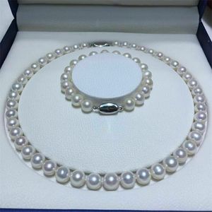 AAAA Japanese Akoya 910mm white pearl Necklace 18inch Bracelet 758in set 925s 240108