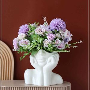 Planters Pots Nordic Style Flower Vase Women Body Half Face Flower Pot Vase Ceramic Art Crafts Bedroom Living Room Desktop Decoration Resin YQ240109