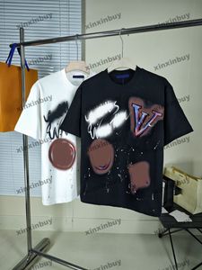 Xinxinbuy 2024 Men Designer Tee Tシャツグラフィティペインティングレター印刷1854女性ブラックホワイトレッドブルーS-2xl