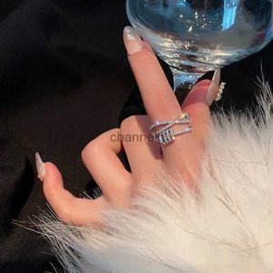 Cluster Rings 2023 Fashion Ring for Women Jewelry Copper Micro-inlaid Zircon Luxury Ring Multi-layer French Index Finger Adjustable Ring YQ240109