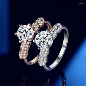 Cluster Rings ToneTone Real Moissanite Rose Gold Diamond Ring Women Fashion Elegant 1CT 925 Sterling Silver Gift Girl Party Jewelry