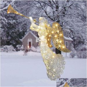 Garden Decorations Gold Sier Lighted Angel With Trumpet Outdoor Christmas Yard Decoration Scpture Art Holiday Winter Display Drop De Dh2G4