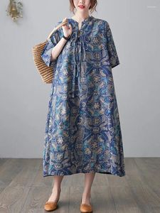 Kvinnor BLOUSES Kvinnor Caual Dress Ankomst 2024 Summer Style Vintage Print Loose Comfort Female A-Line Long Dresses B2269