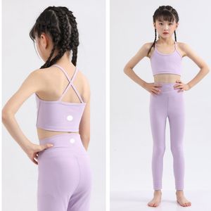 Lu-1888 barn yogasträkt vacker rygg rem snabb torkdans yoga outfit träning fitness slitage bh and byxor set