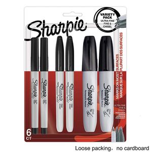 6pcs Marcadores permanentes Sharpie com marcadores finos ultrafinos e cinzel, tinta preta a óleo, material de pintura escolar de escritório 240108