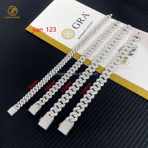 Gra Pass Elmas Test Cihazı Gümüş Küba Bağlantı Zinciri Geniş 2Rows 925 Katı Moissanit Elmas 8mm-20mm Takı Set Kolyeleri Hiphop