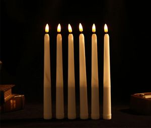 6 조각 플라스틱 깜박이는 화염없는 LED 테이퍼 촛불 28cm 노란색 앰버 배터리 크리스마스 양초 4335795