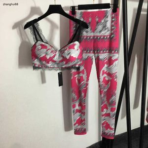 Mulheres treino roupas de grife para senhoras verão retro impresso rendas estilingue tubo superior + elástico magro leggings jan 09