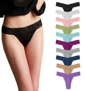 10 PCS Pack Elegant Lace Cotton Women G String Thong Plus Size Interies Inteary Indeal Sexy Modis inferpants Lyderies Lingerie5775451