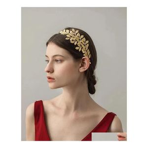 Headpieces Headpieces Greek Goddess Hair Vine Tiara Bridal Olive Crown Barock pannband guldbladgren Huvudstycke Fairy Wedding Jewelry Acce