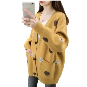 Frauen Strick Marke Pullover Frauen Große Größe Mantel Weibliche Stricken V-ausschnitt Polka Dot Jacquard Strickjacke Dame Lose Außerhalb Tragen