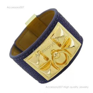 дизайнерский ювелирный браслет Мужской модный кожаный браслет Классический панк Ива Pin PC Браслет-манжета Титановая сталь 18-каратное золото Пара Дизайнерский браслет Подарок