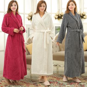 Kvinnor Winter Thermal Long Bathrobe Lovers Thick Warm Coral Fleece Kimono Bath Robe Plus Size Män Nightrocks Brud Dressing Gown 240109